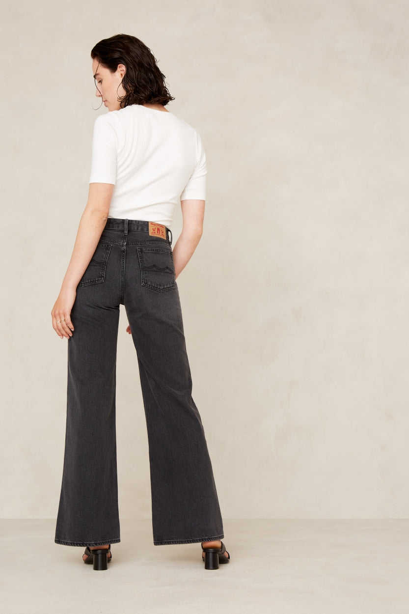 Jean évasé en coton recyclé | Gris délavé "jane holo grey used"