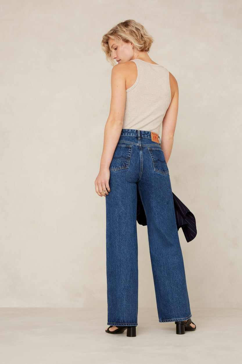 Jean ample en coton recyclé | bleu foncé "jane stanley easy mid"