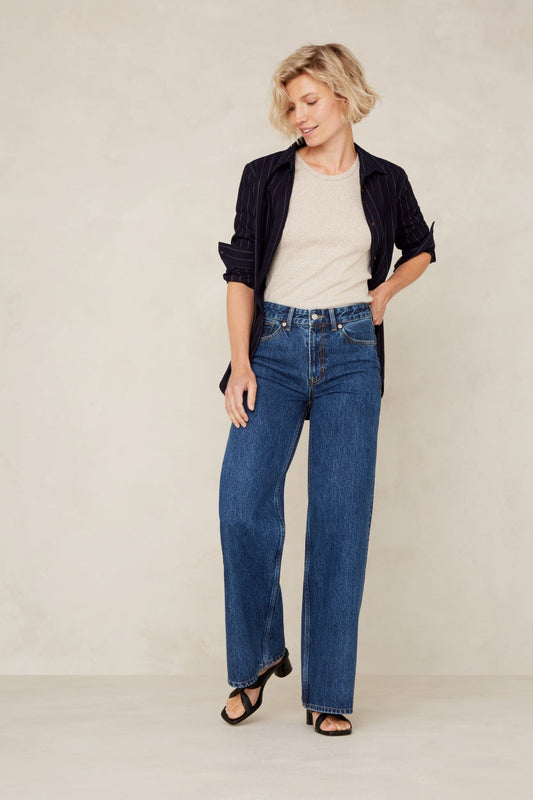 Jean ample en coton recyclé | bleu foncé "jane stanley easy mid"