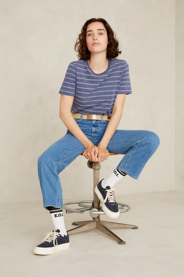 Jean droit en coton bio et recyclé | bleu "liora cropped clean holo mid vintage"
