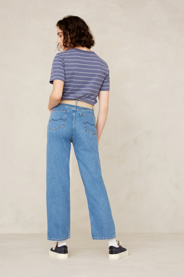 Jean droit en coton bio et recyclé | bleu "liora cropped clean holo mid vintage"