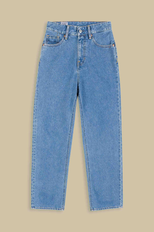 Jean droit en coton bio et recyclé | bleu "liora cropped clean holo mid vintage"
