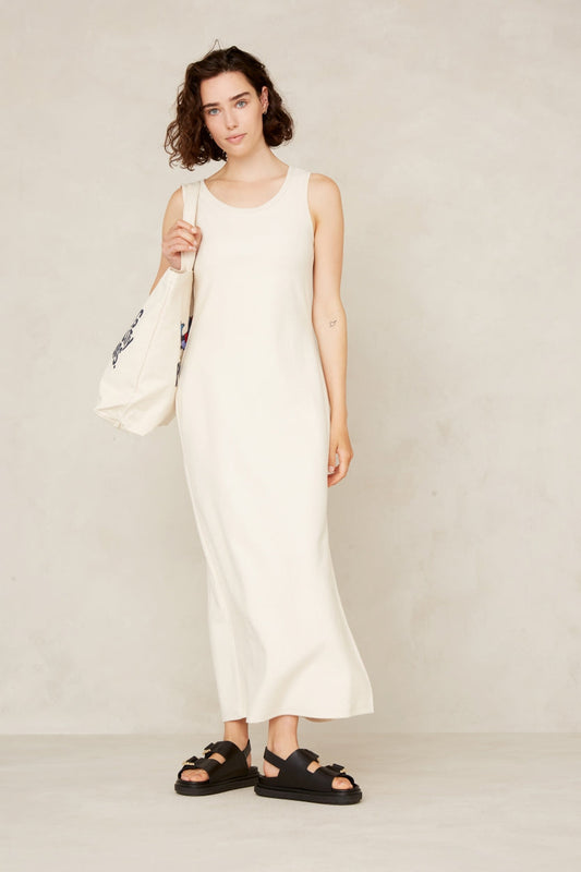 Robe longue non teintée en coton bio et recyclé - sen non-dyed