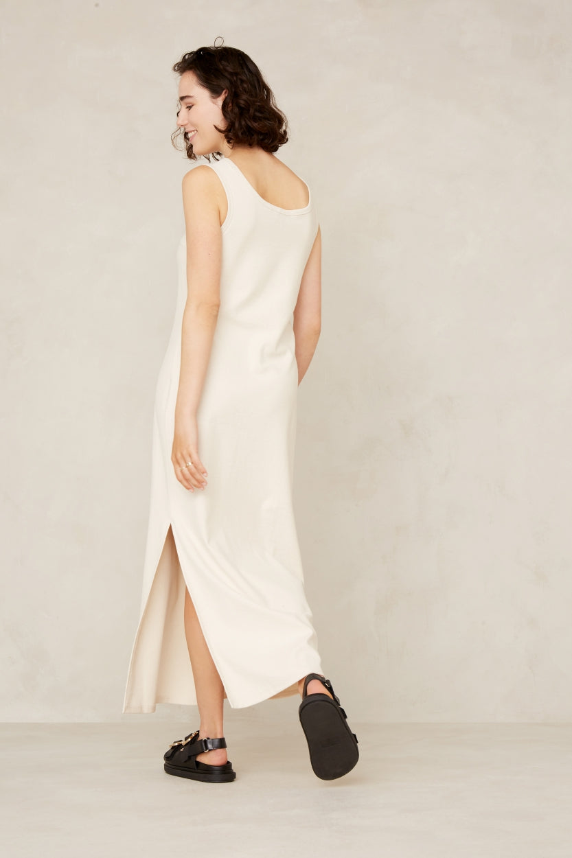 Robe longue non teintée en coton bio et recyclé - sen non-dyed