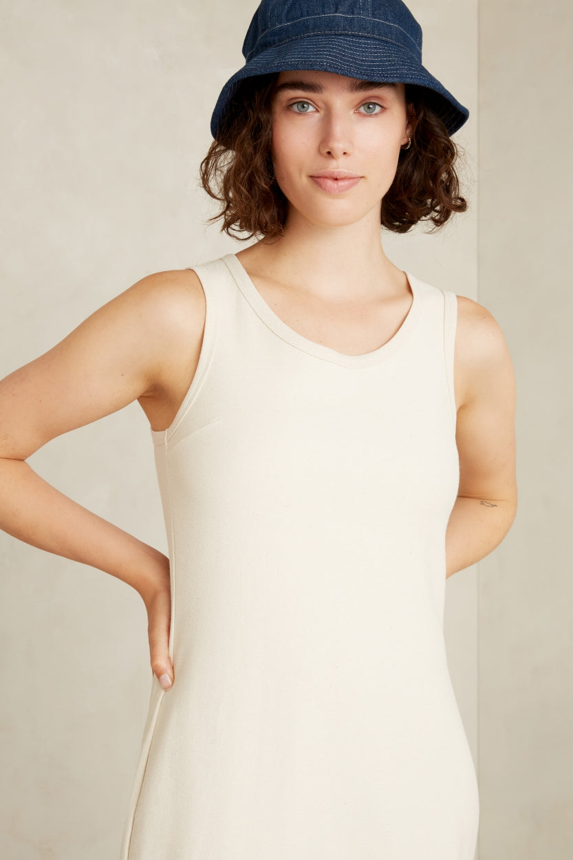 Robe longue non teintée en coton bio et recyclé - sen non-dyed