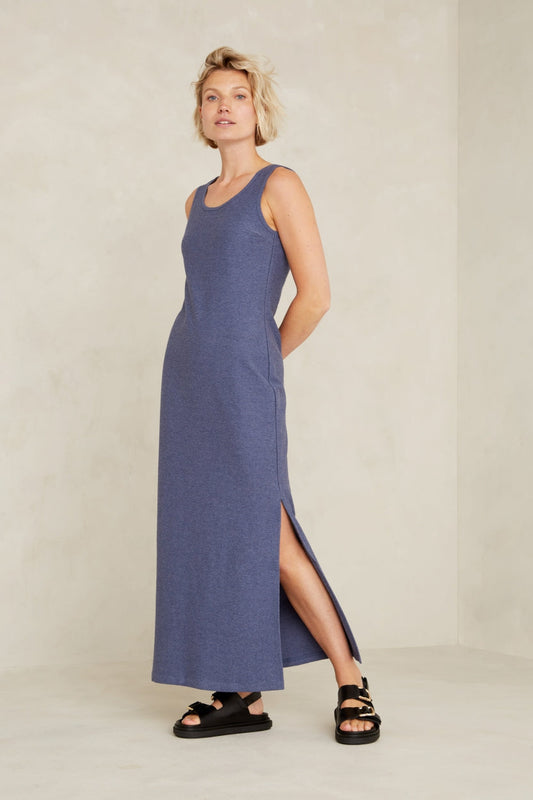 Robe longue bleue en coton bio et recyclé - sen azulon
