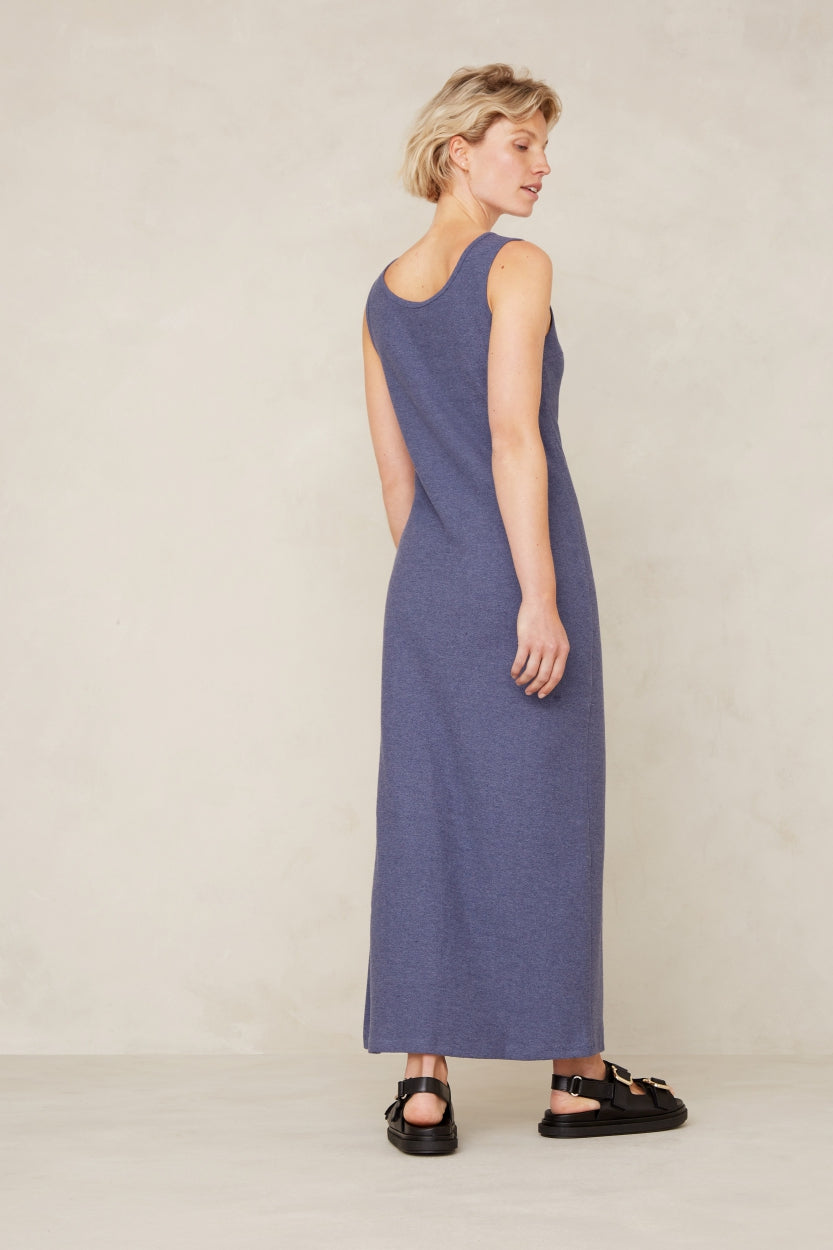 Robe longue bleue en coton bio et recyclé - sen azulon