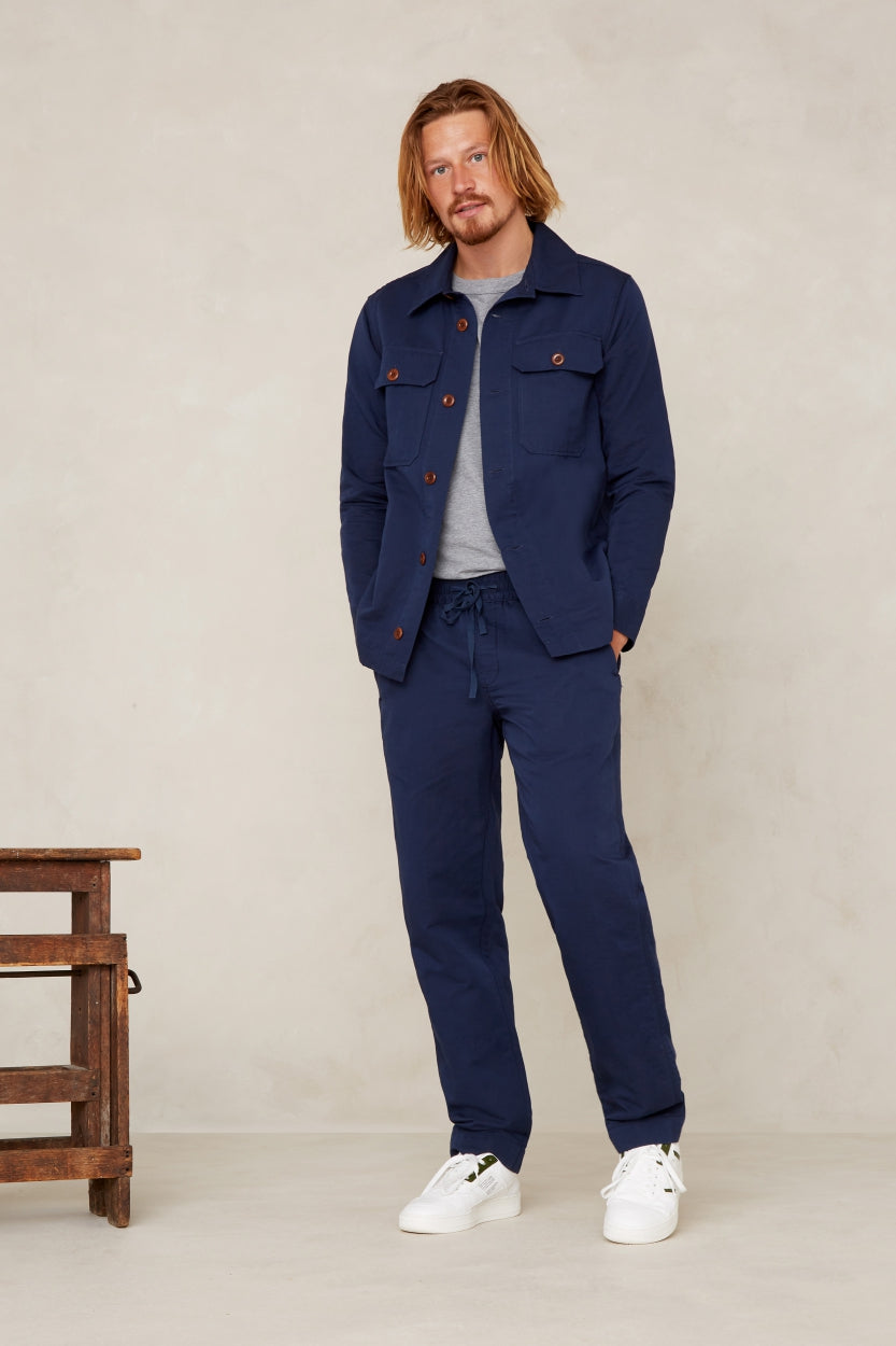Pantalon marine en lin et coton bio - martin worker blue linen mix