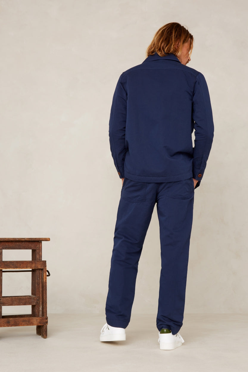 Pantalon marine en lin et coton bio - martin worker blue linen mix