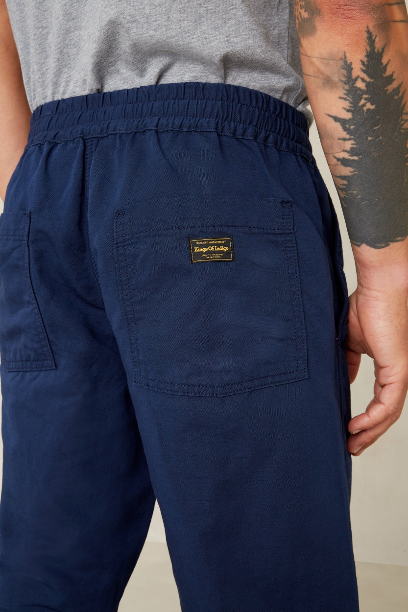 Pantalon marine en lin et coton bio - martin worker blue linen mix