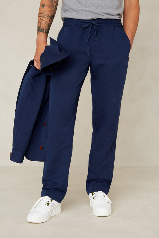 Pantalon marine en lin et coton bio - martin worker blue linen mix