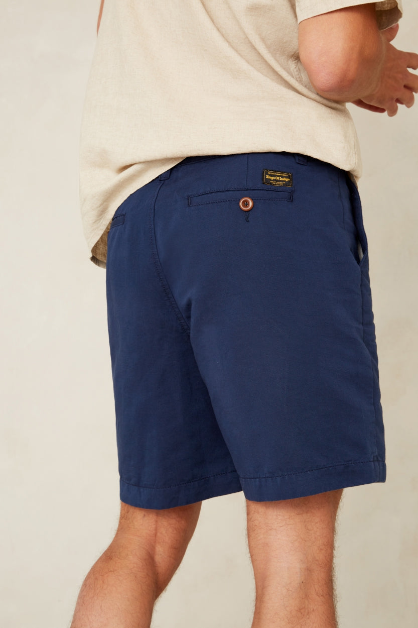 Short chino marine en lin et coton bio - cronus worker blue linen mix
