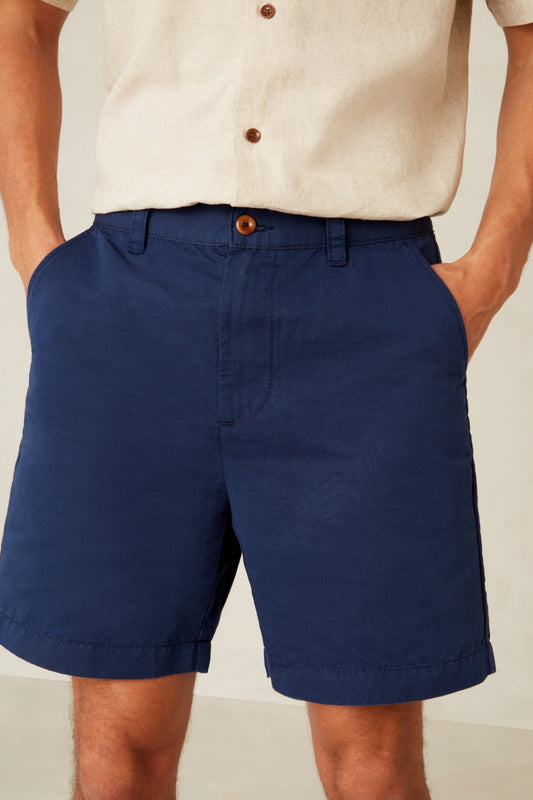 Short chino marine en lin et coton bio - cronus worker blue linen mix