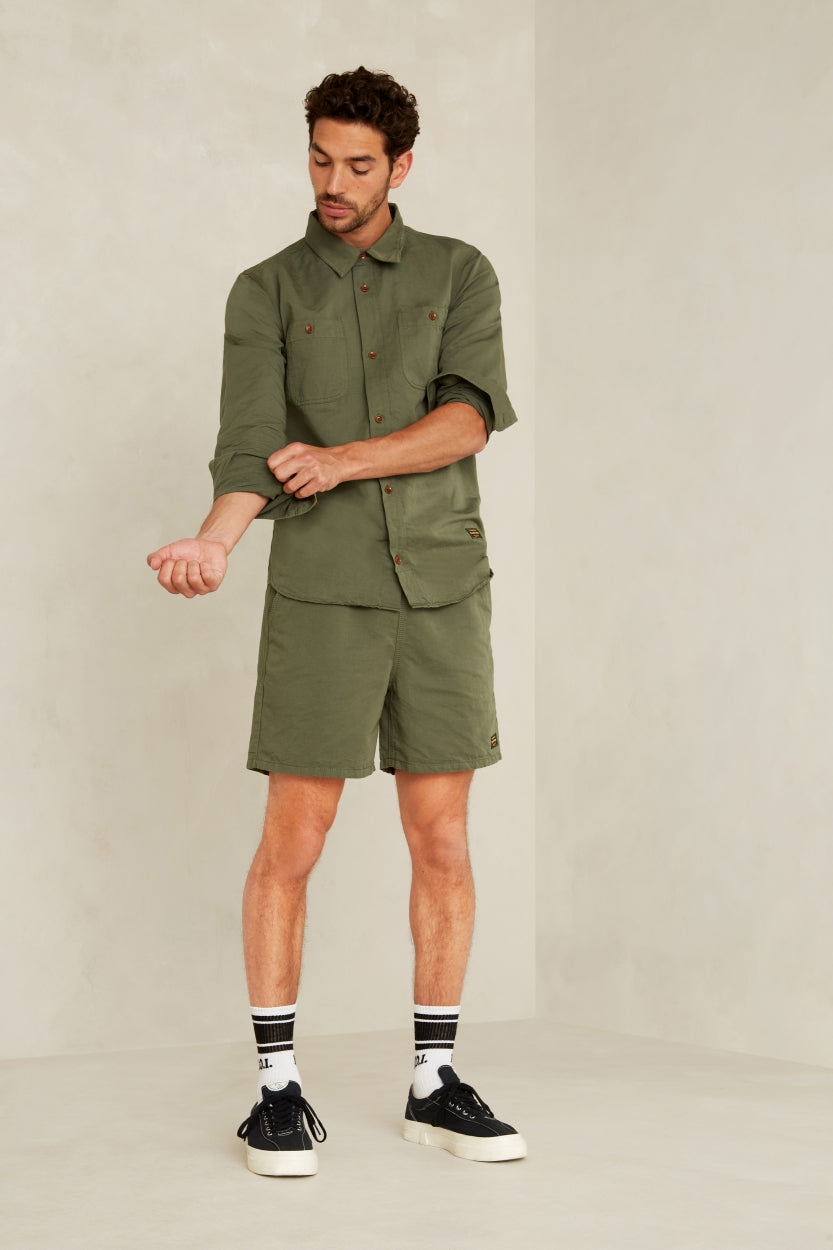 Short kaki en coton et lin bio - bidatsu treetop linen mix