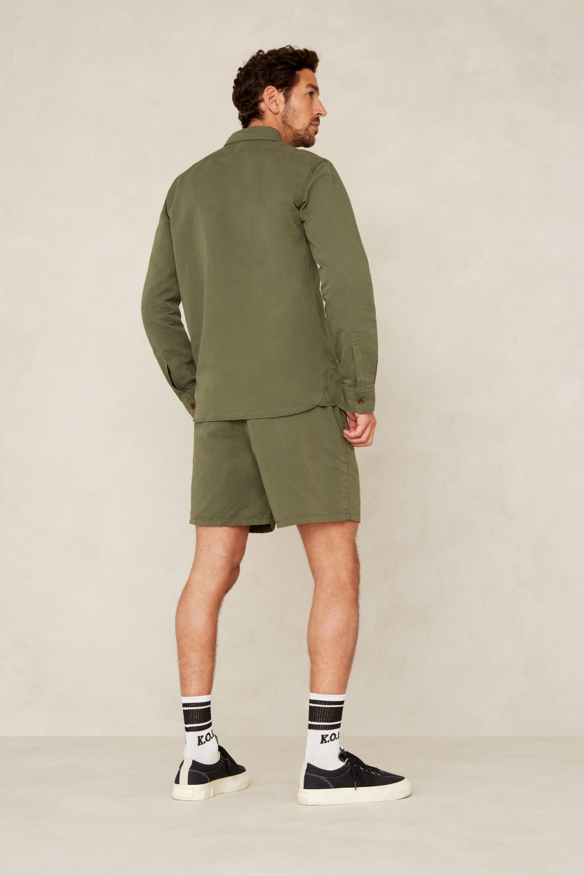 Short kaki en coton et lin bio - bidatsu treetop linen mix