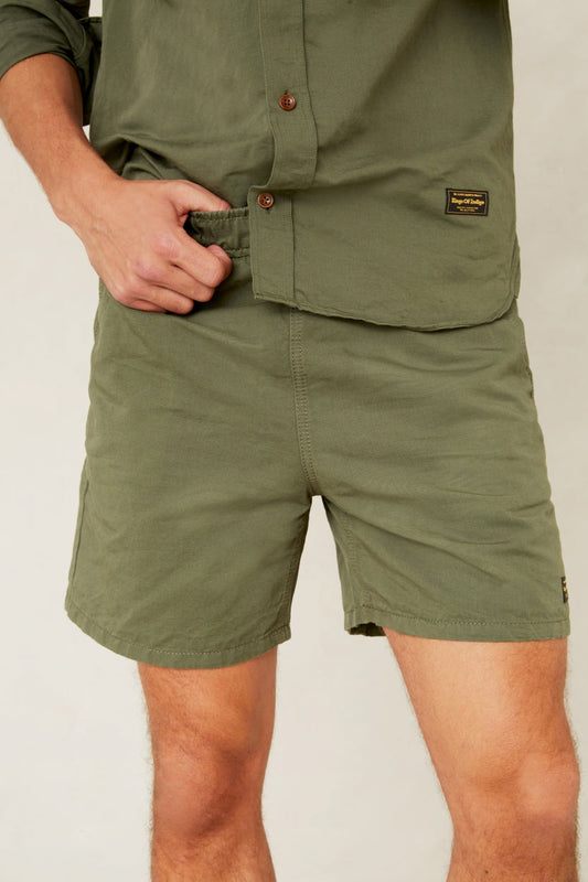 Short kaki en coton et lin bio - bidatsu treetop linen mix