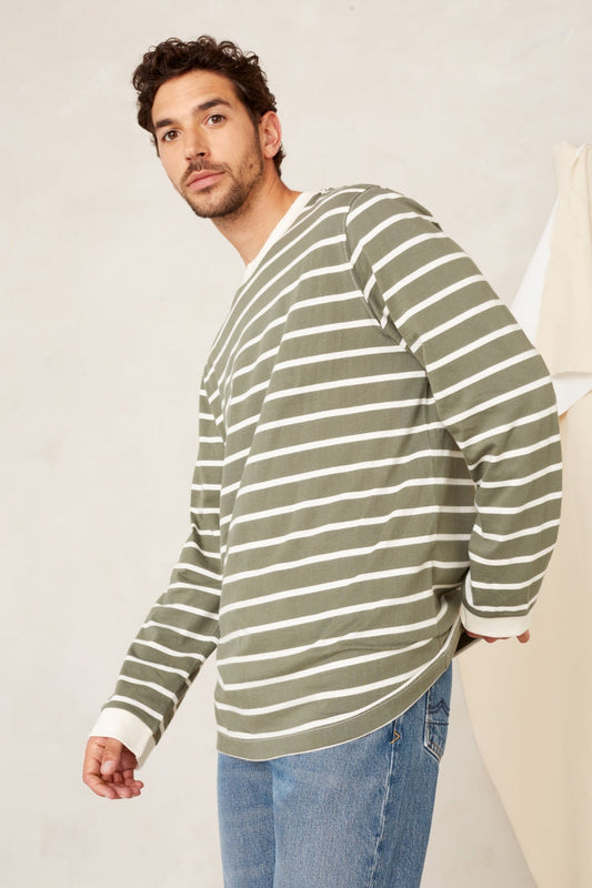 T-shirt rayé kaki en coton bio - conri - treetop stripe