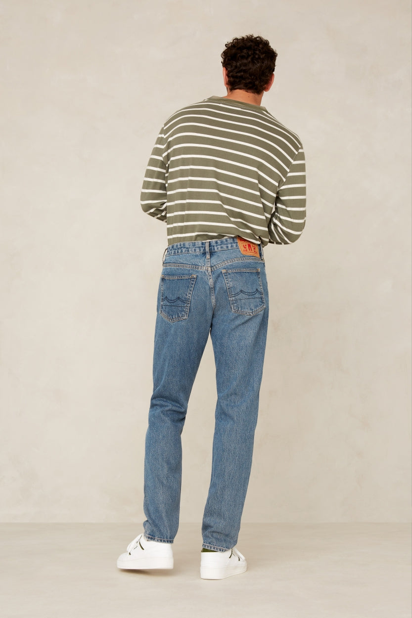 T-shirt rayé kaki en coton bio - conri - treetop stripe