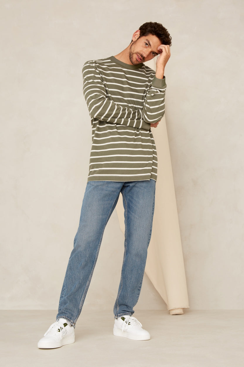 T-shirt rayé kaki en coton bio - conri - treetop stripe