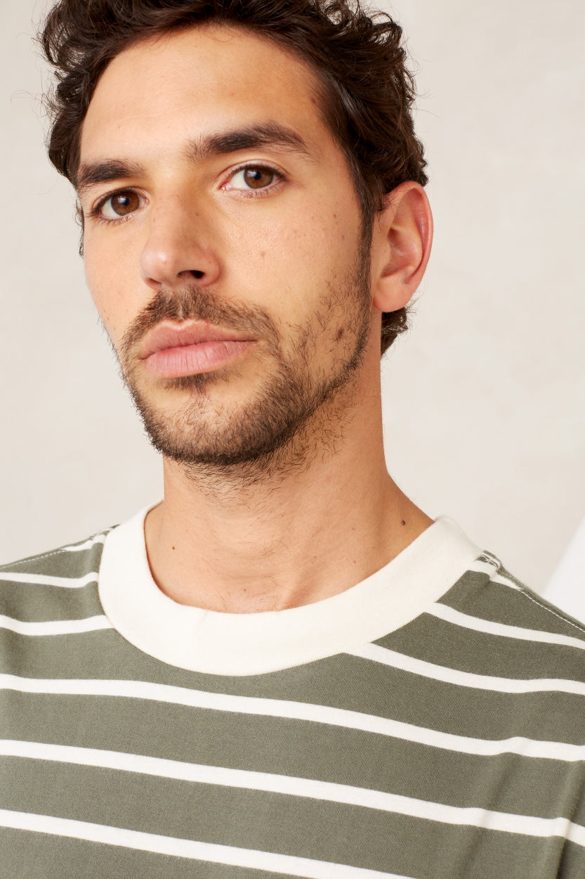 T-shirt rayé kaki en coton bio - conri - treetop stripe