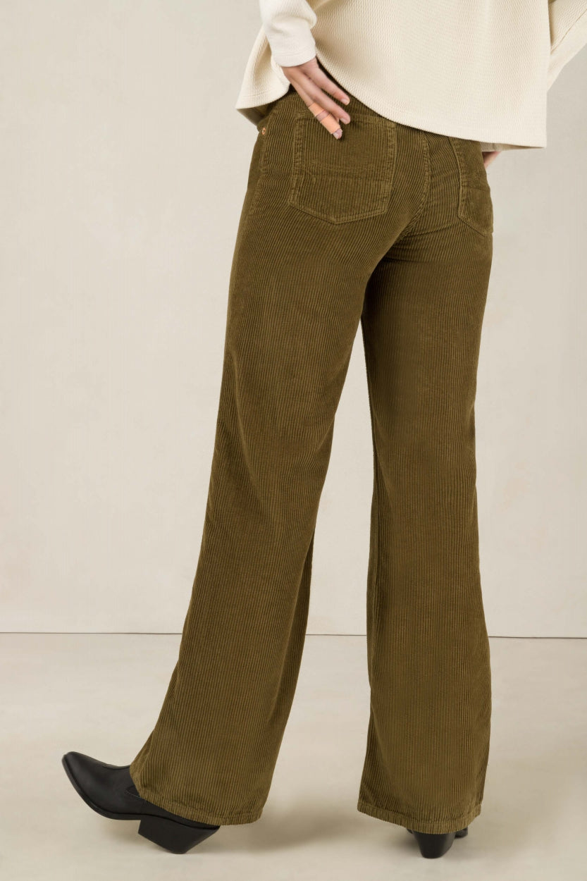 Pantalon ample côtelé en coton bio et recyclé | Vert kaki "jane moss green"