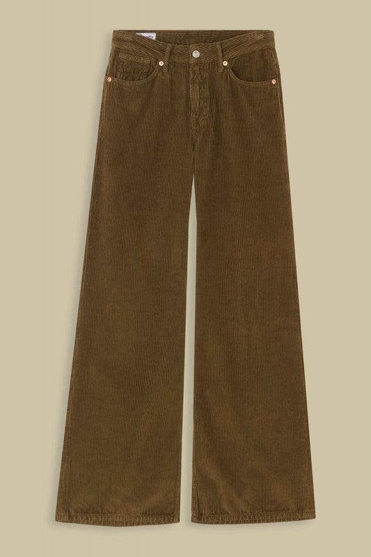 Pantalon ample côtelé en coton bio et recyclé | Vert kaki "jane moss green"