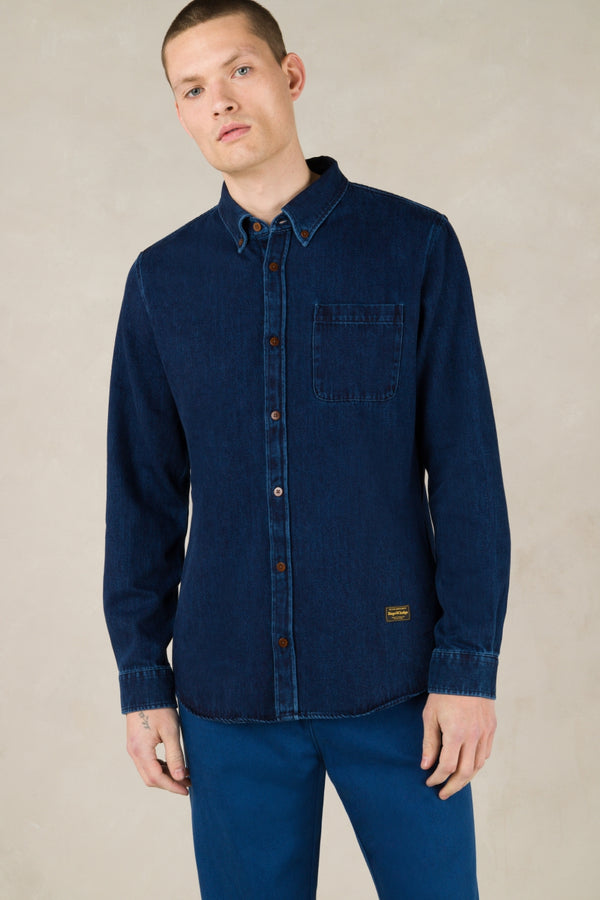 Chemise jean en coton bio et recyclé | bleu "enda pocket - dark denim"