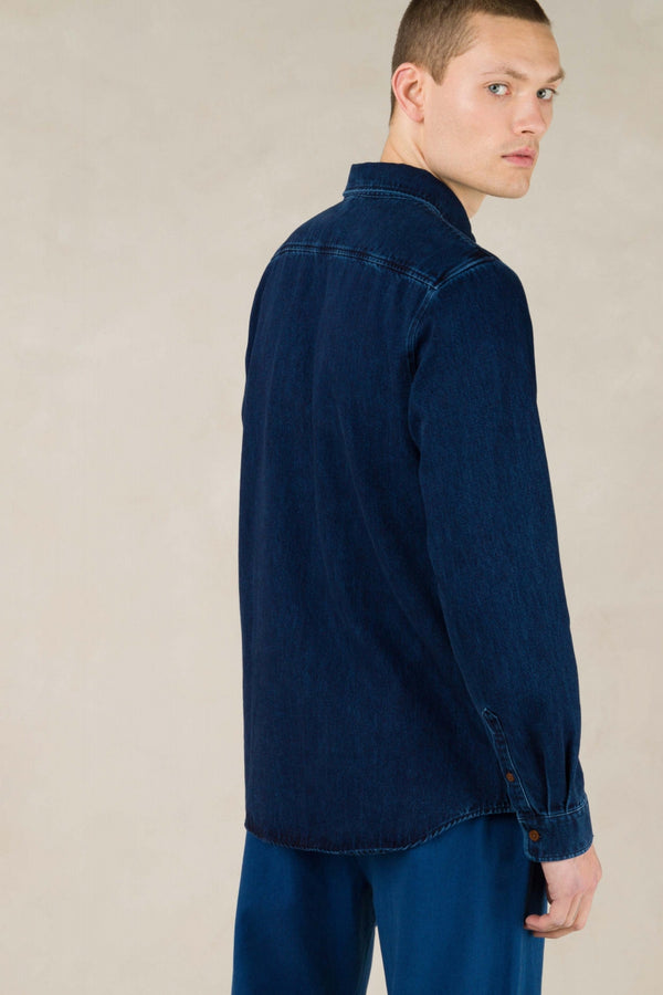 Chemise jean en coton bio et recyclé | bleu "enda pocket - dark denim"