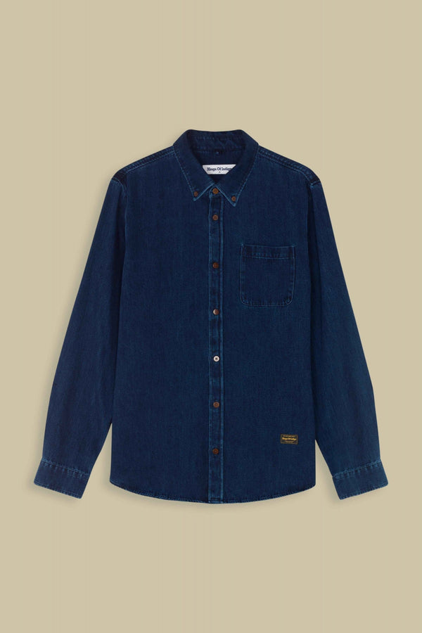 Chemise jean en coton bio et recyclé | bleu "enda pocket - dark denim"