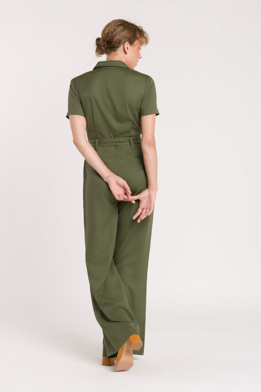 Combinaison manches courtes en tencel | vert "leonor jumpsuit four leaf clover"