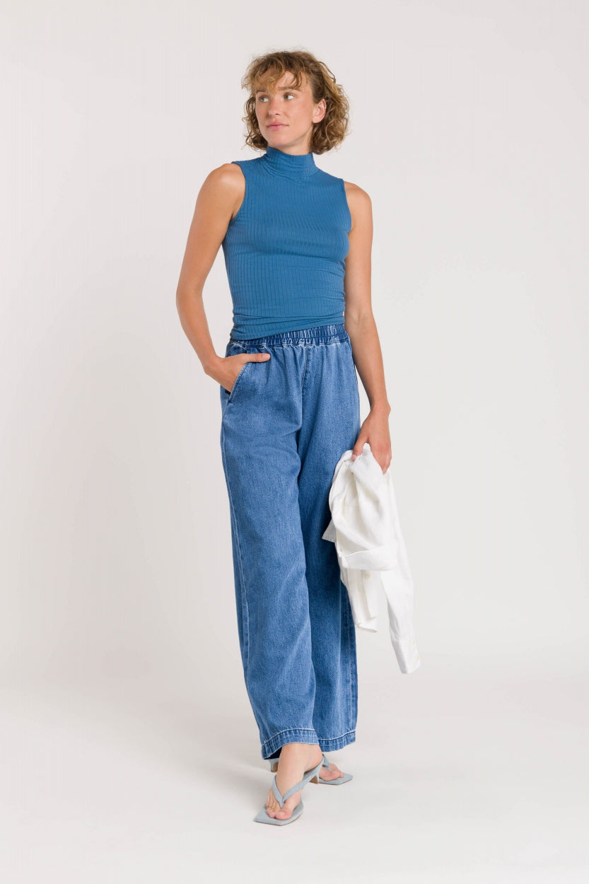Pantalon ample en coton biologique | bleu "noriko - quennell mid used"