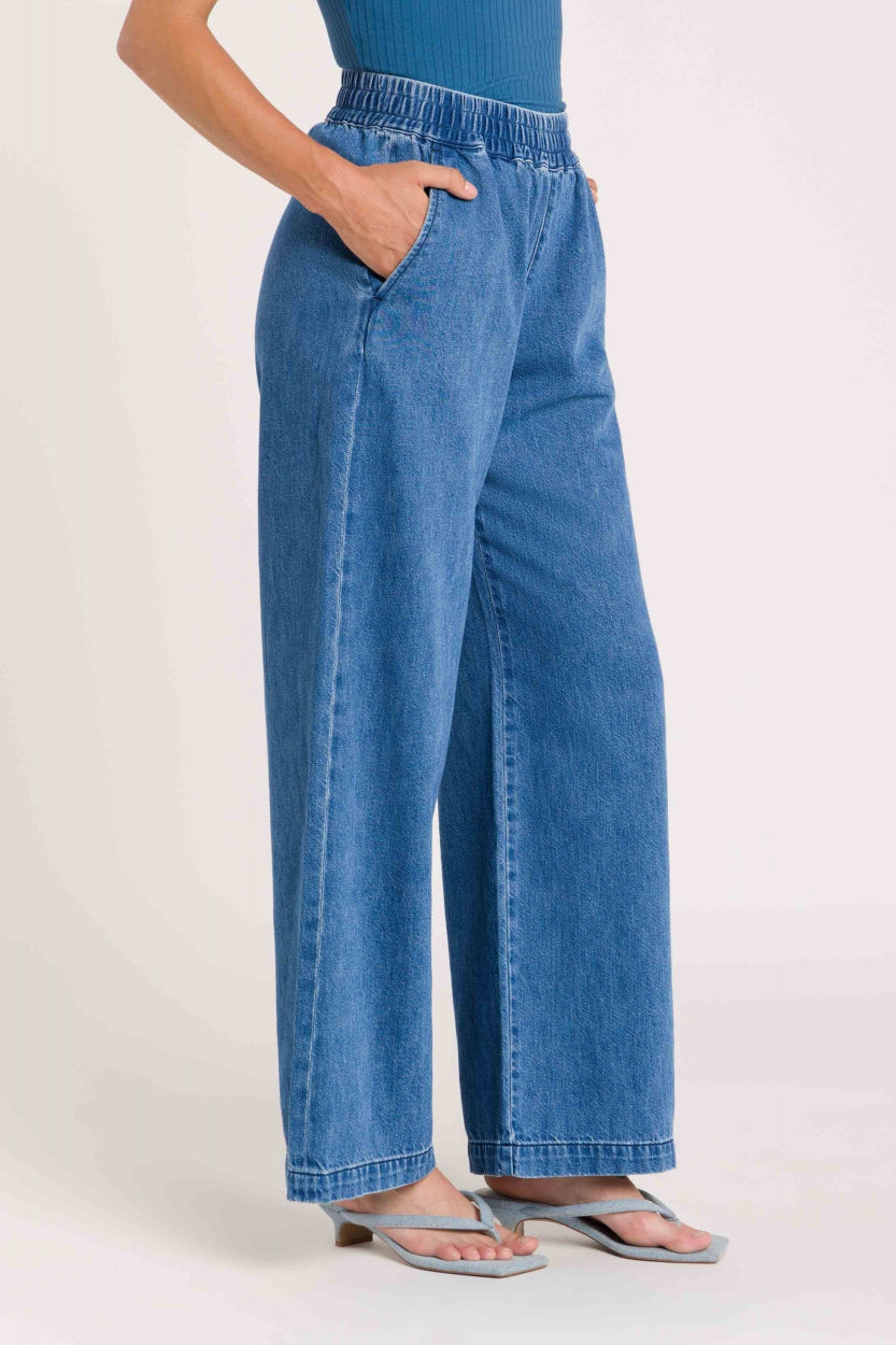 Pantalon ample en coton biologique | bleu "noriko - quennell mid used"