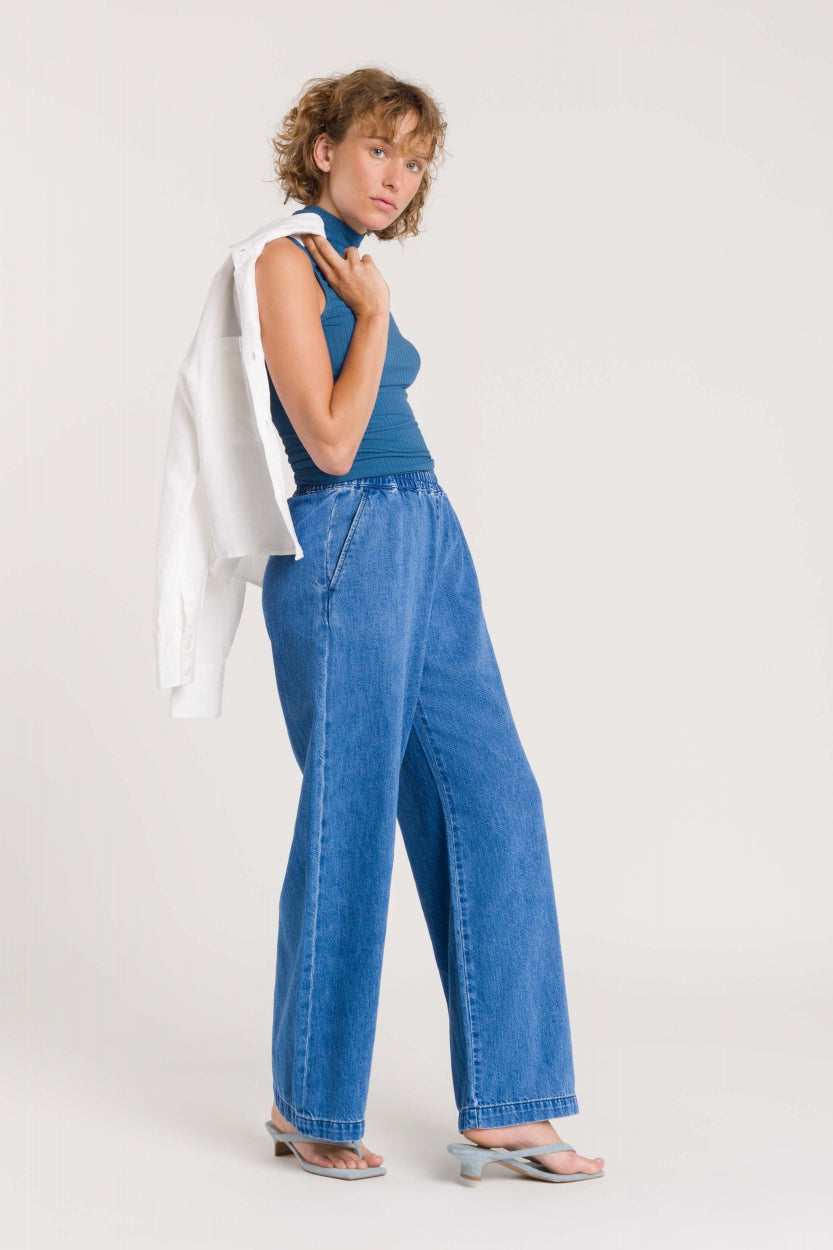 Pantalon ample en coton biologique | bleu "noriko - quennell mid used"