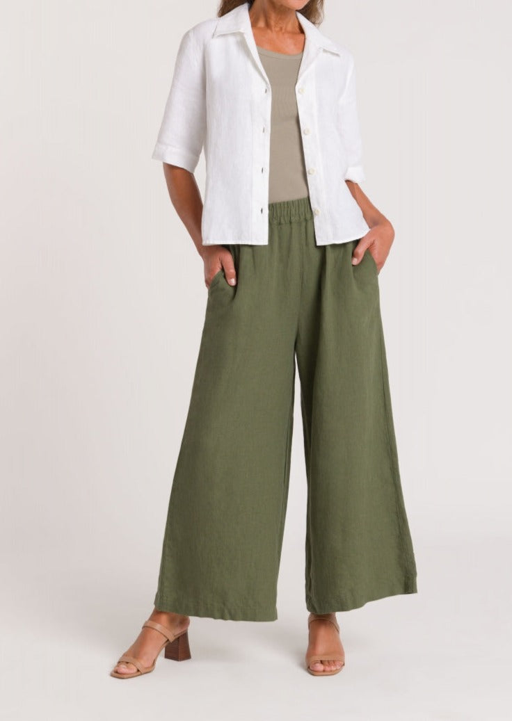 Pantalon ample en lin | Vert forêt "hazel four leaf clover"