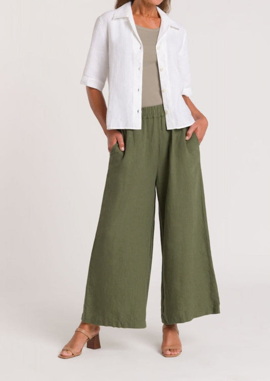 Pantalon ample en lin | Vert forêt "hazel four leaf clover"