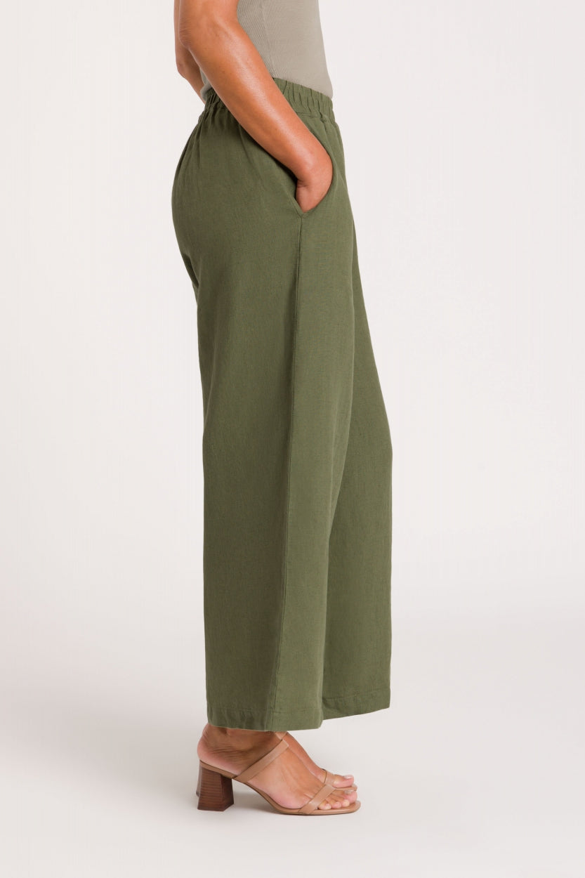 Pantalon ample en lin | Vert forêt "hazel four leaf clover"