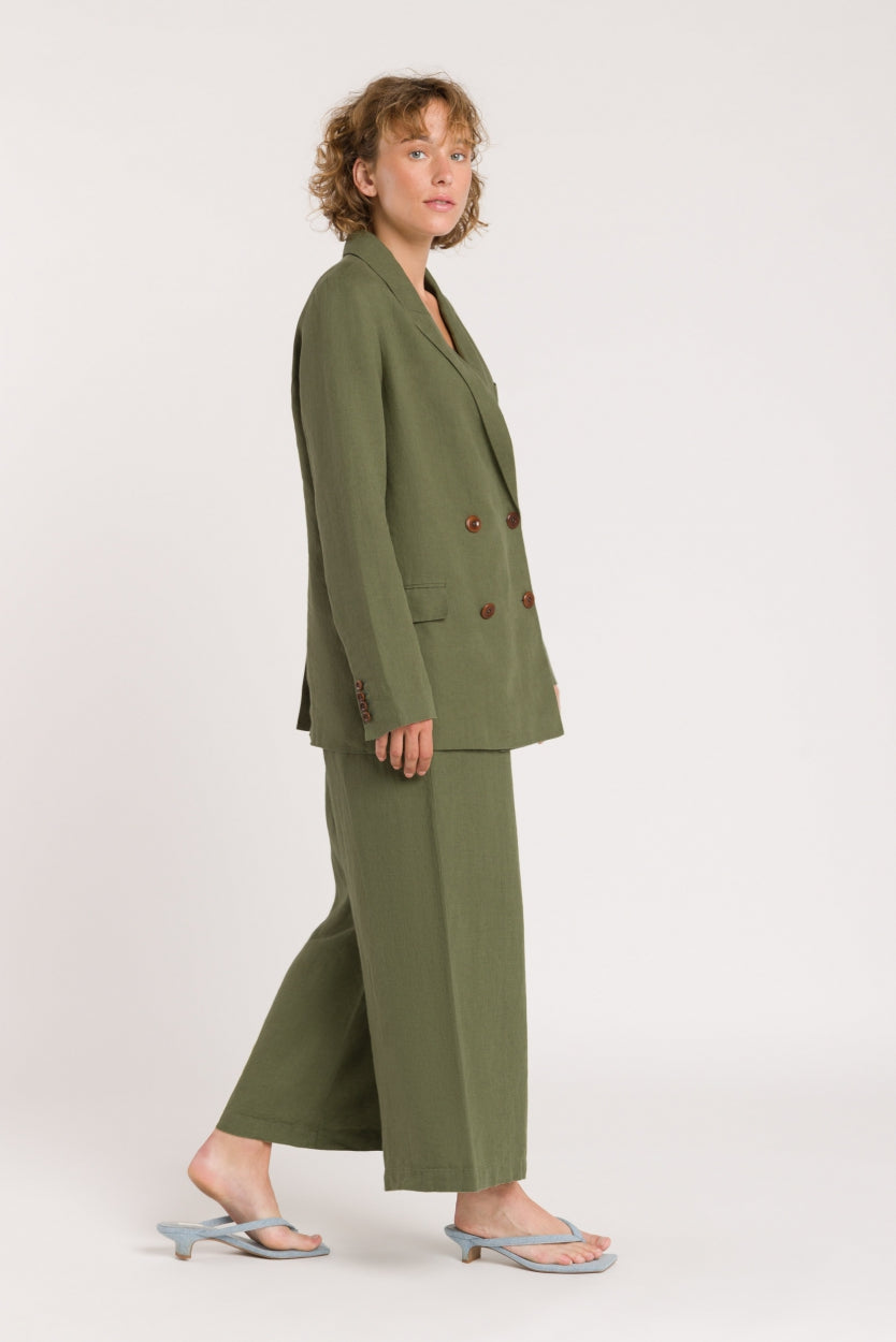 Pantalon ample en lin | Vert forêt "hazel four leaf clover"