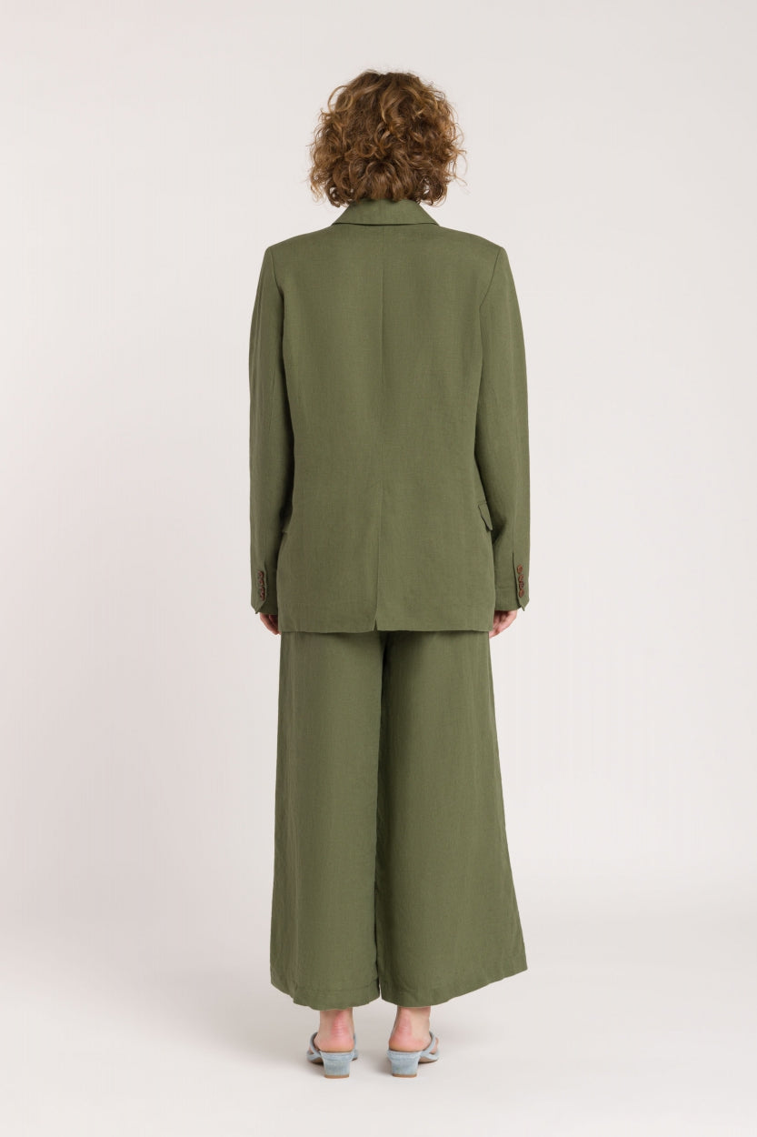 Pantalon ample en lin | Vert forêt "hazel four leaf clover"