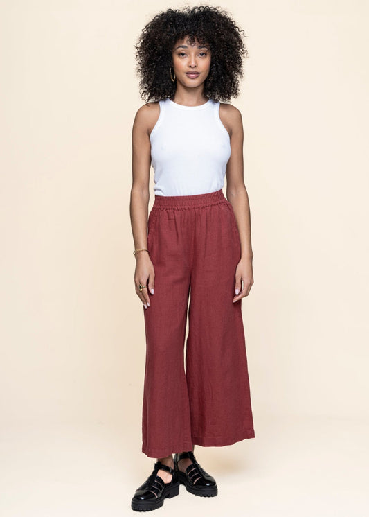 Pantalon ample en lin | Bordeaux "hazel ruby wine"
