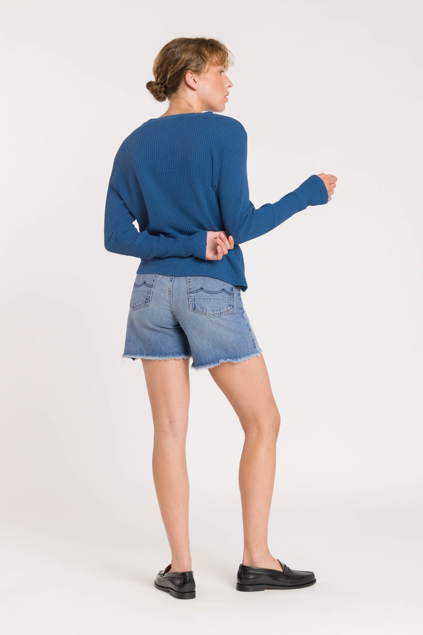 Short en denim de coton bio | bleu délavé "liora short blue reef super light used"