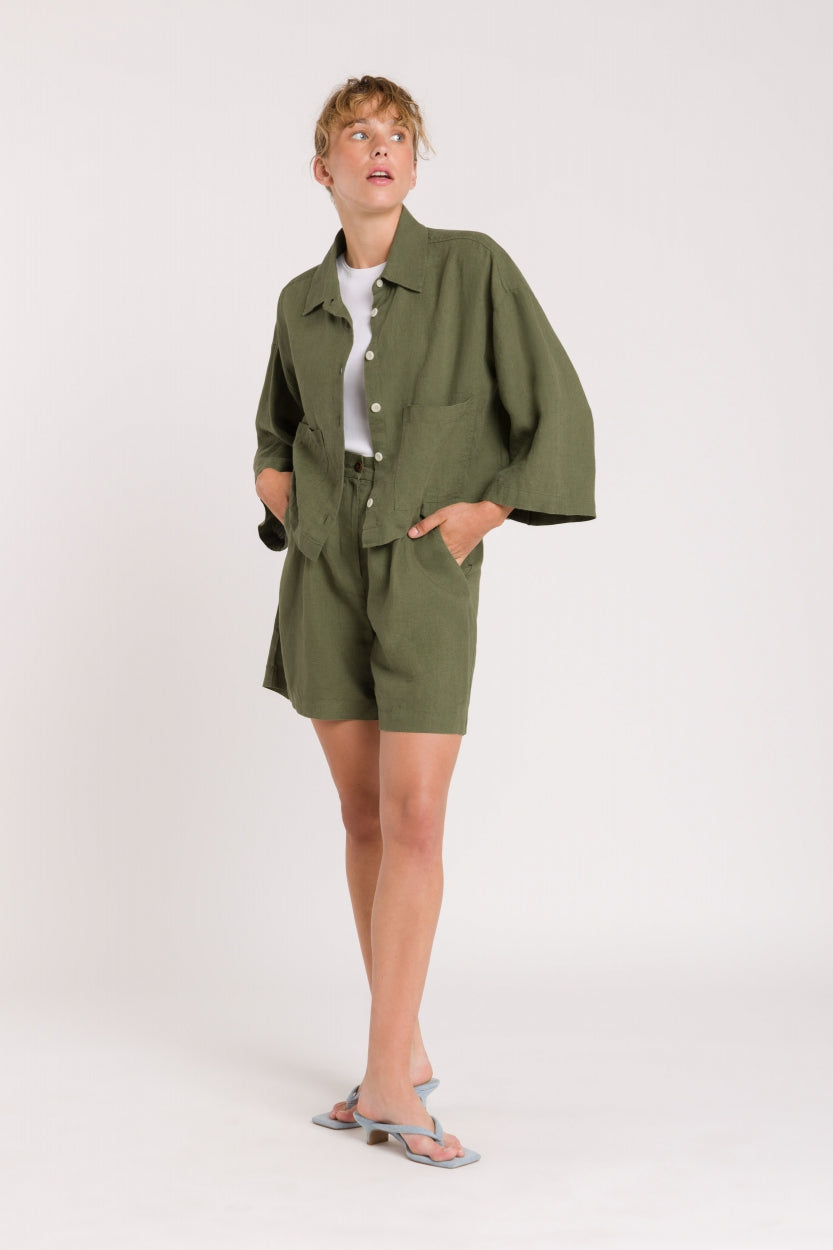 Short en lin | vert "makeda four leaf clover"