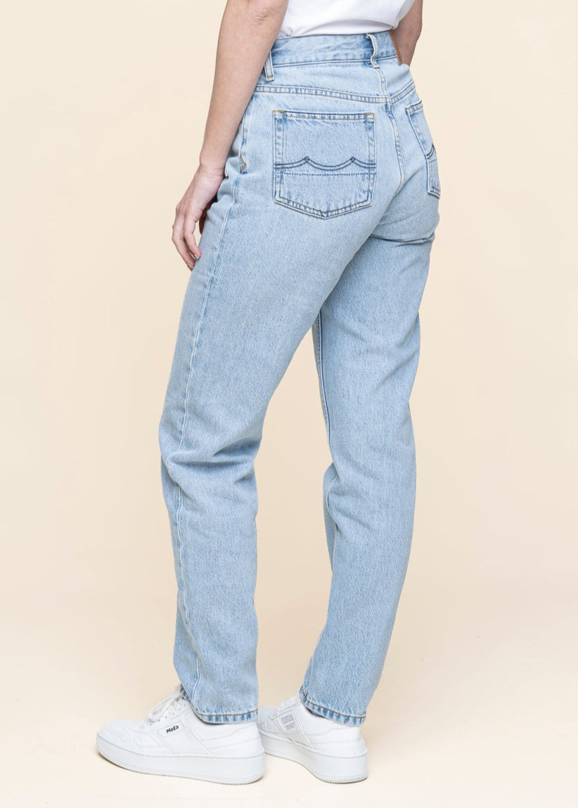 Jean mom en coton biologique | bleu "caroline cropped - blue reef super light used"
