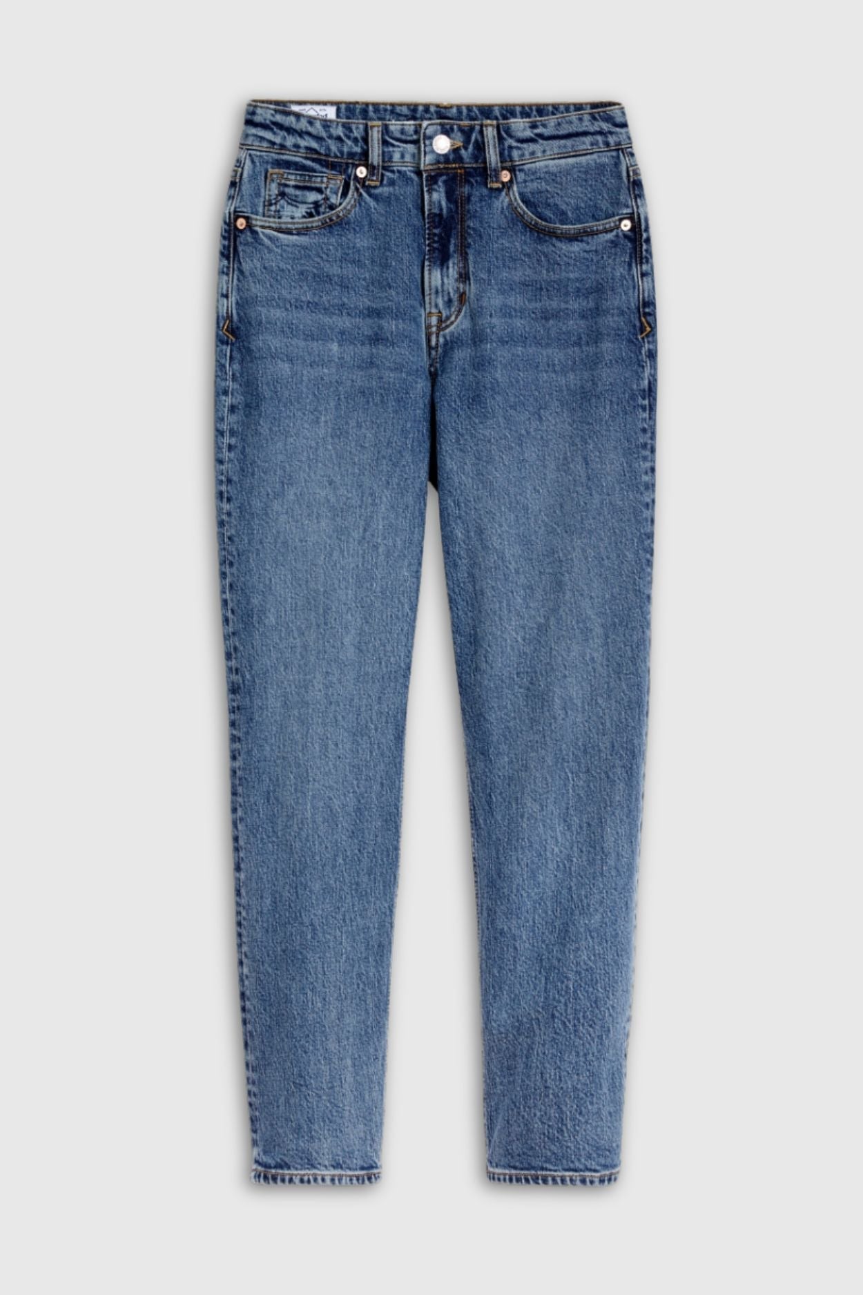 Jean mom en coton recyclé | bleu "caroline cropped stretch - eco xavier blue marble"