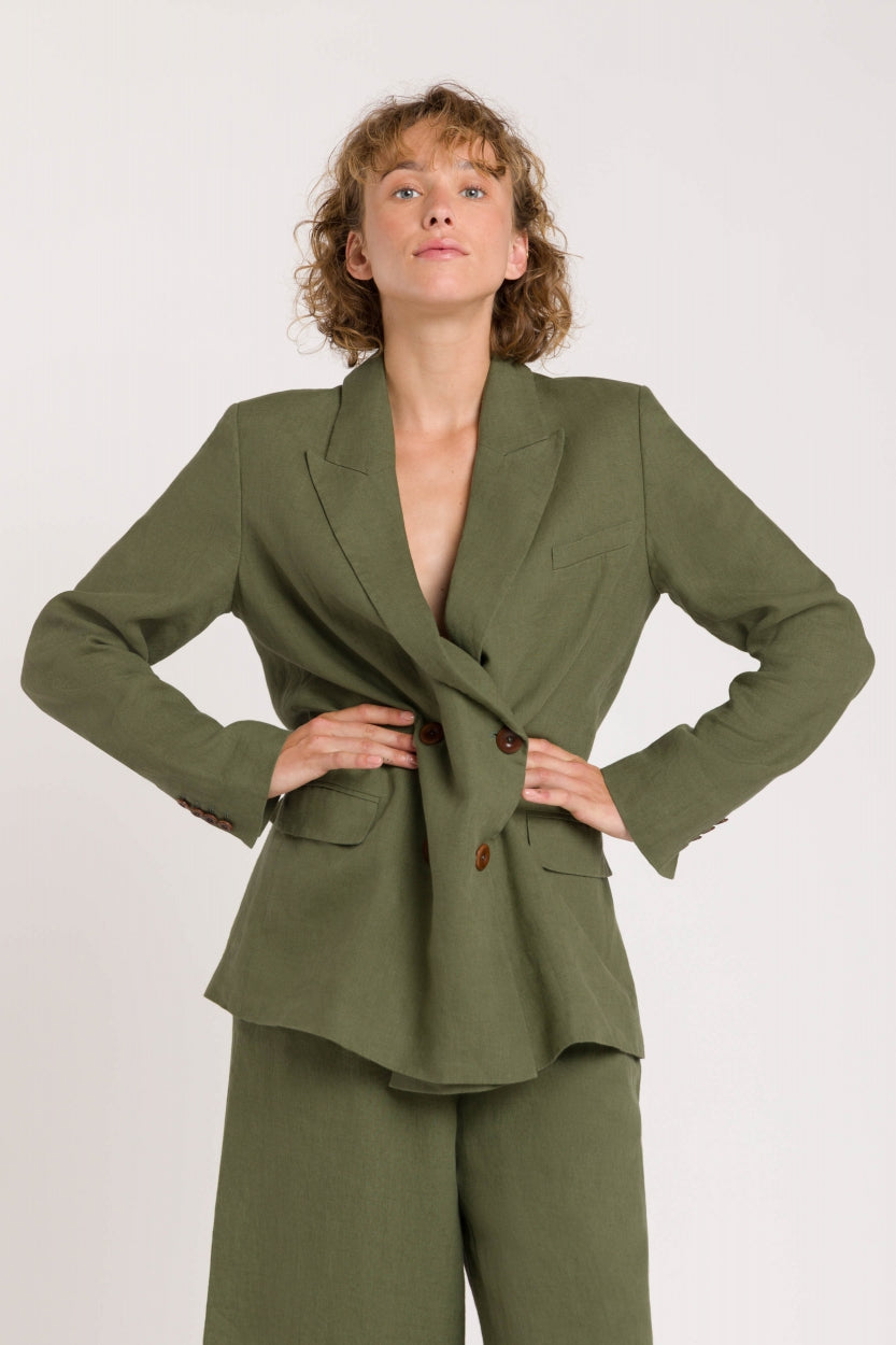 Blazer ample en lin | kaki "diana four leaf clover"