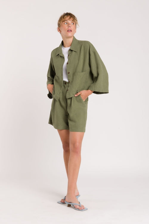 Surchemise en lin | Vert forêt "wanda four leaf clover"