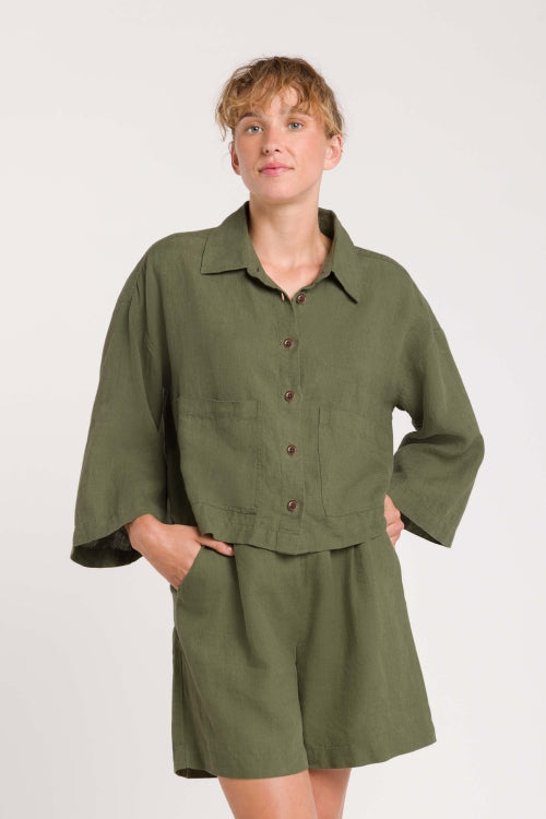 Surchemise en lin | Vert forêt "wanda four leaf clover"
