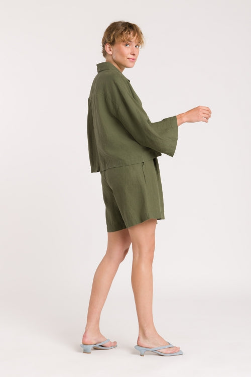 Surchemise en lin | Vert forêt "wanda four leaf clover"