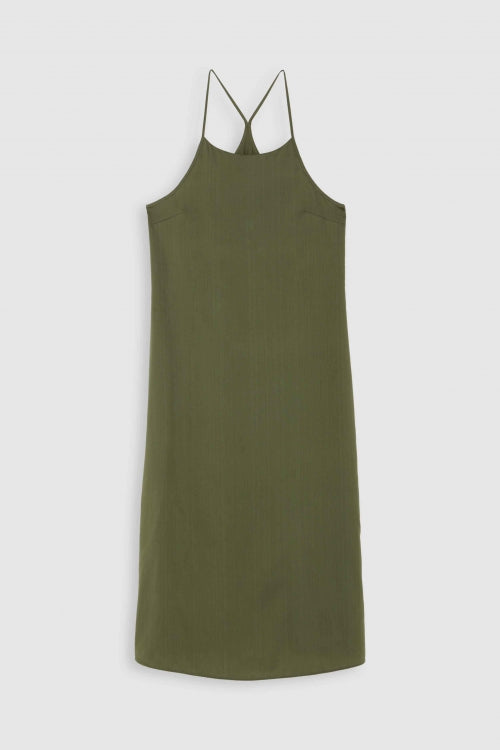 Robe longue à bretelles en tencel | kaki "corinne four leaf clover"