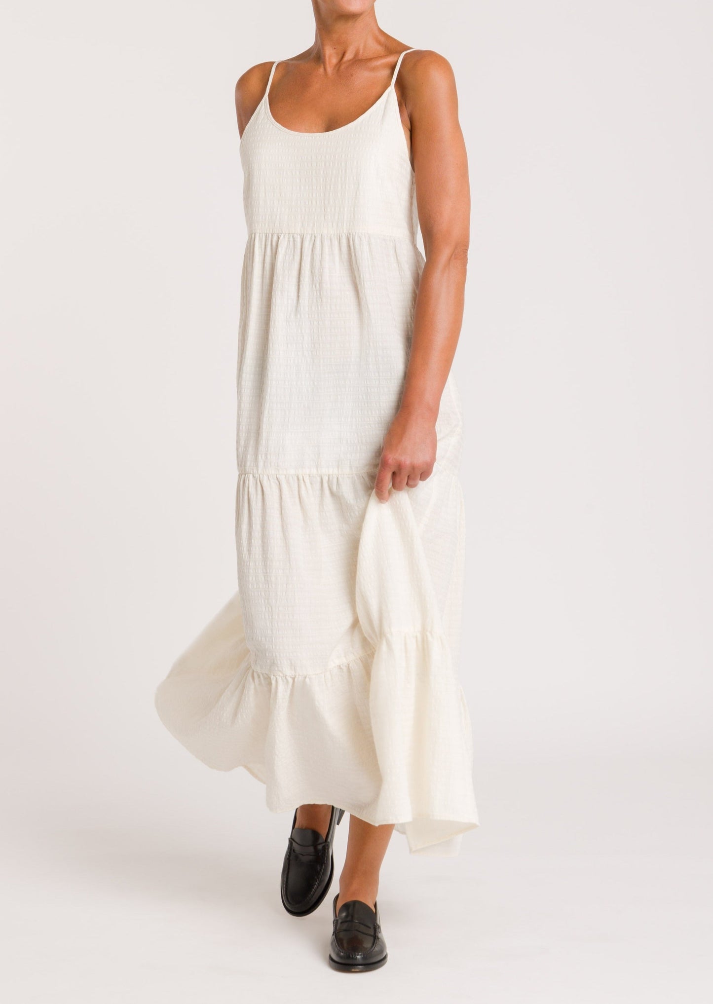 Robe longue à bretelles en coton bio | écru "jito  off white"
