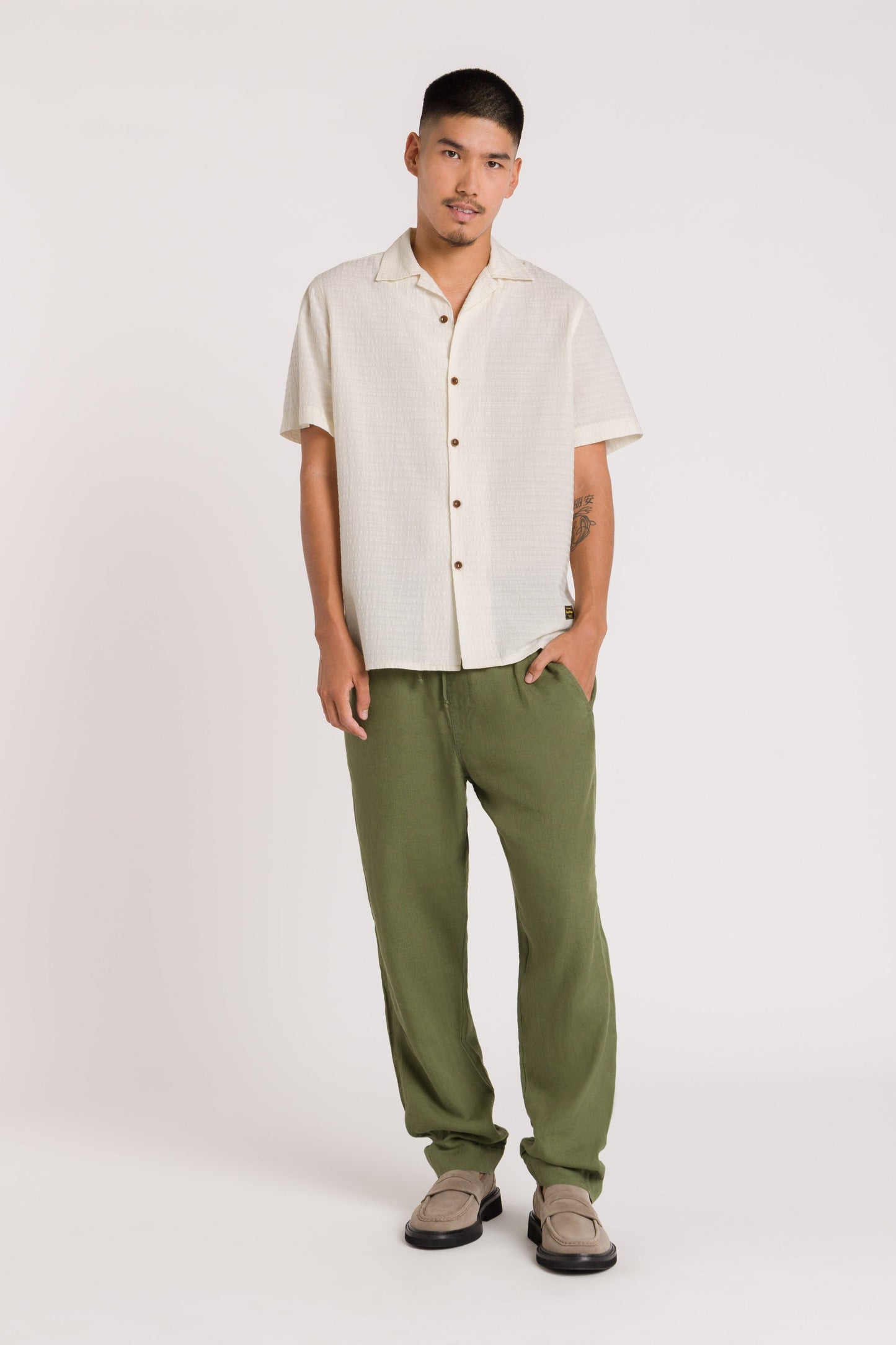 Pantalon ample en lin | Kaki "martin four leaf clover"